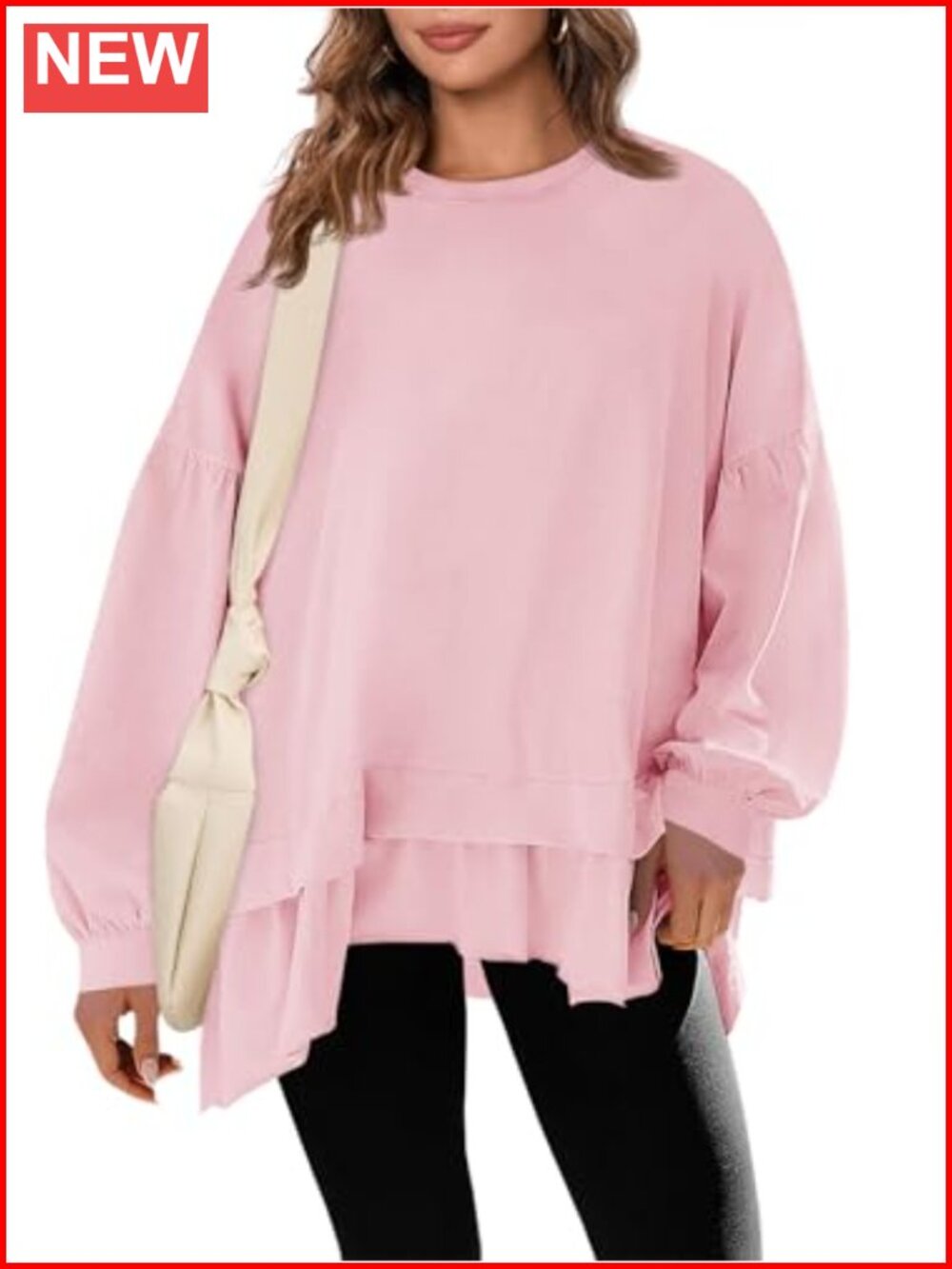 Women's Oversized Peplum Long Sleeve Tunic Top Casual Puff Sleeve